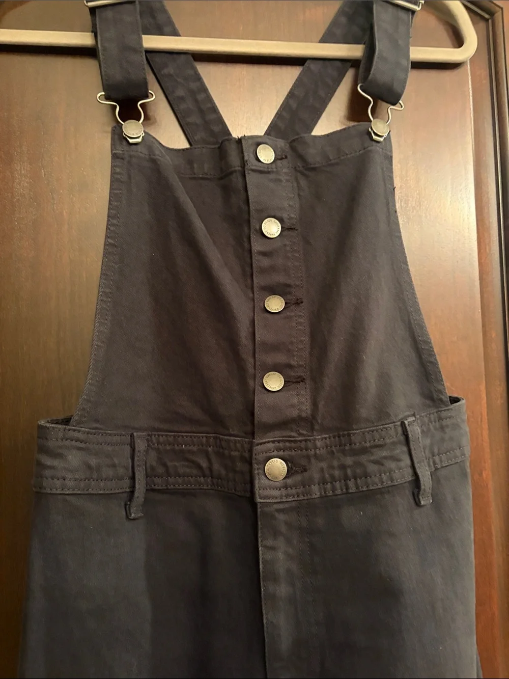 Universal Thread Black Wide-Leg Denim Overalls with Button Front - Picture 3 of 6